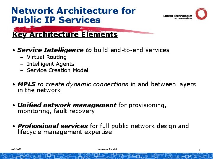 Network Architecture for Public IP Services Key Architecture Elements • Service Intelligence to build