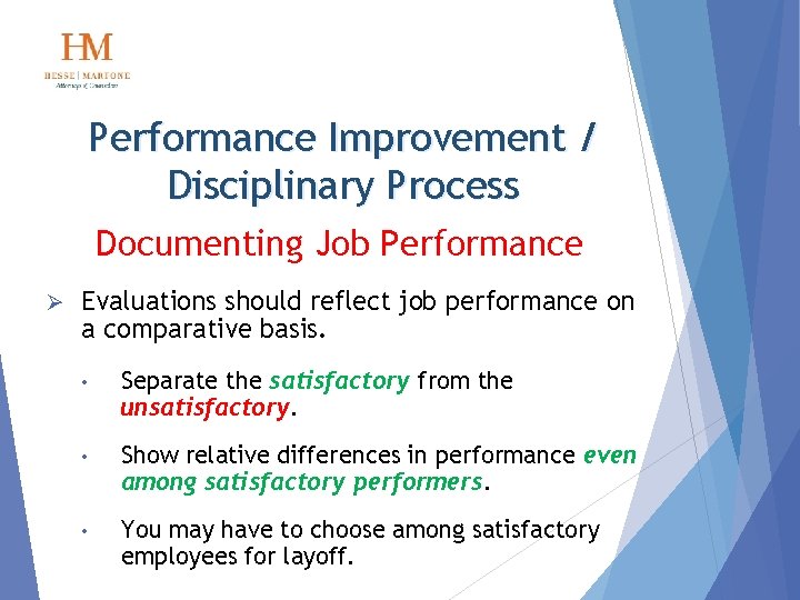 Performance Improvement / Disciplinary Process Documenting Job Performance Ø Evaluations should reflect job performance