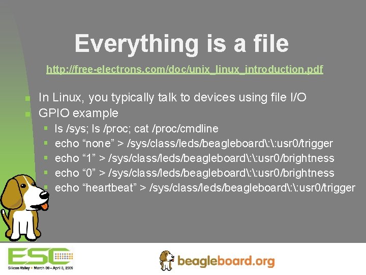 Everything is a file http: //free-electrons. com/doc/unix_linux_introduction. pdf n n In Linux, you typically