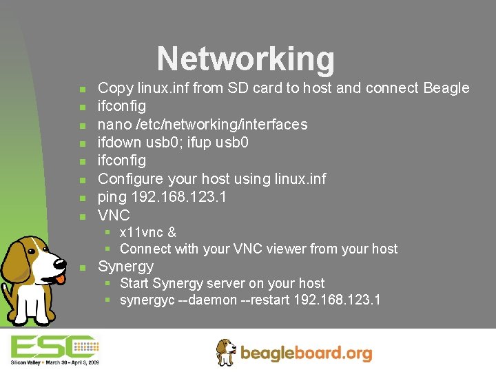 Networking n n n n Copy linux. inf from SD card to host and