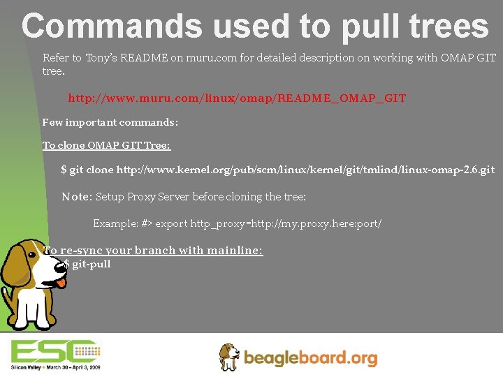 Commands used to pull trees Refer to Tony’s README on muru. com for detailed