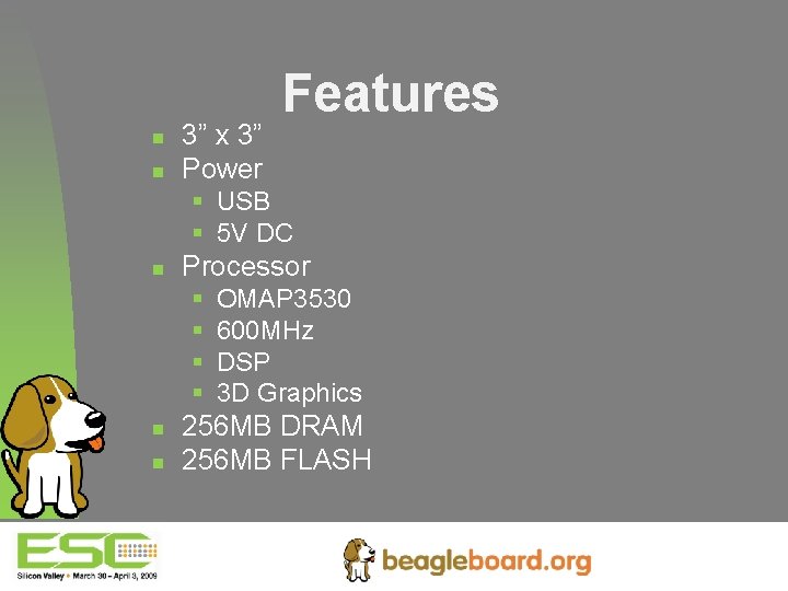 n n 3” x 3” Power Features § USB § 5 V DC n