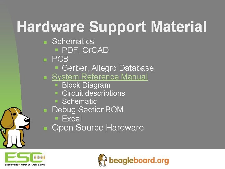 Hardware Support Material n n n Schematics § PDF, Or. CAD PCB § Gerber,