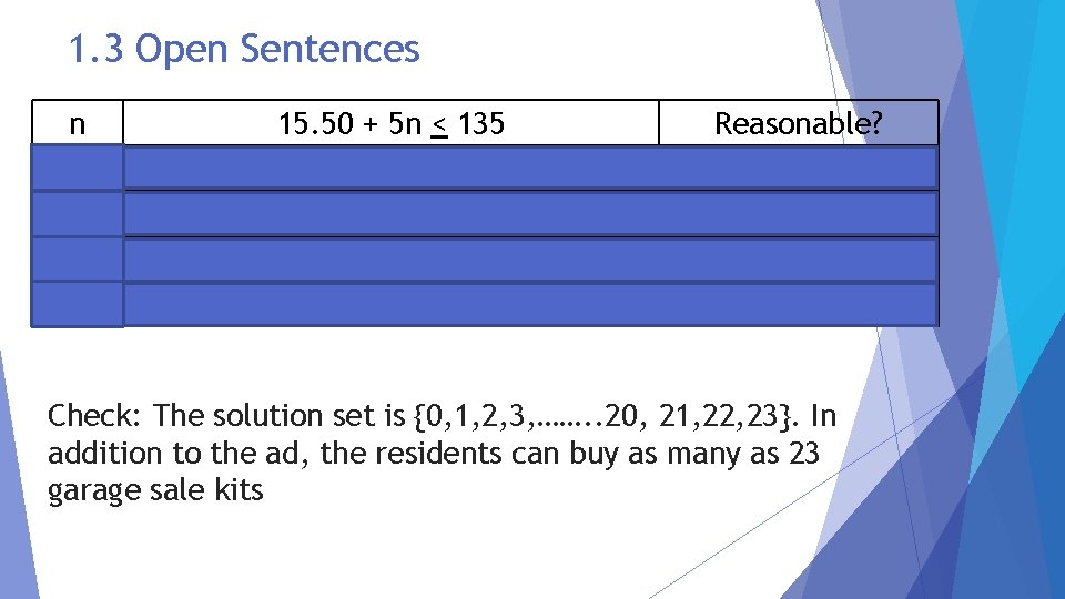 1. 3 Open Sentences n 20 25 23 24 15. 50 + + 15.