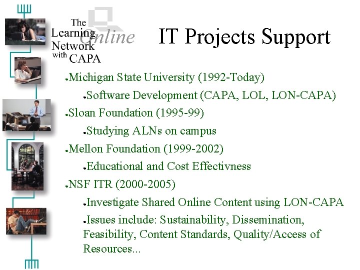 IT Projects Support Michigan State University (1992 -Today) ●Software Development (CAPA, LOL, LON-CAPA) ●Sloan