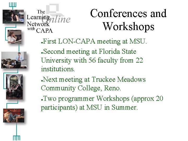 Conferences and Workshops First LON-CAPA meeting at MSU. ●Second meeting at Florida State University