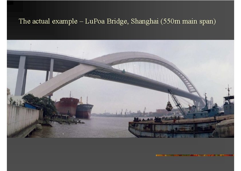The actual example – Lu. Poa Bridge, Shanghai (550 m main span) 