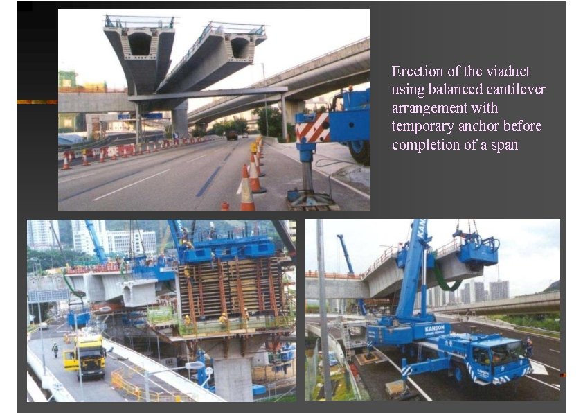 Erection of the viaduct using balanced cantilever arrangement with temporary anchor before completion of