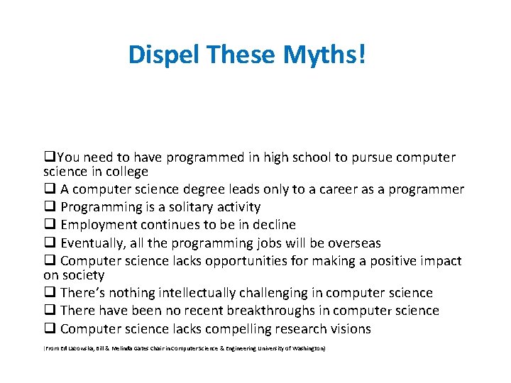 Dispel These Myths! q. You need to have programmed in high school to pursue