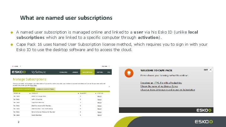 What are named user subscriptions A named user subscription is managed online and linked
