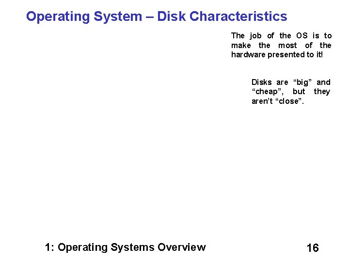 Operating System – Disk Characteristics The job of the OS is to make the