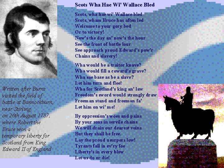 Scots Wha Hae Wi' Wallace Bled Scots, wha hae wi' Wallace bled Scots, wham