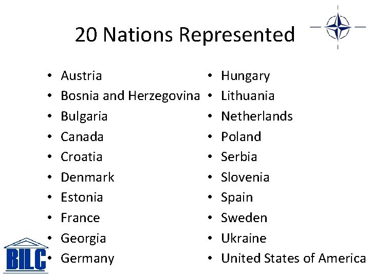 20 Nations Represented • • • Austria Bosnia and Herzegovina Bulgaria Canada Croatia Denmark