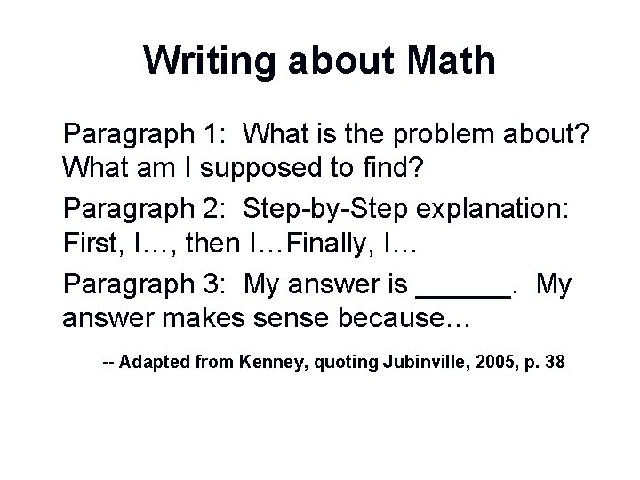 Writing about Math n n n Paragraph 1: What is the problem about? What