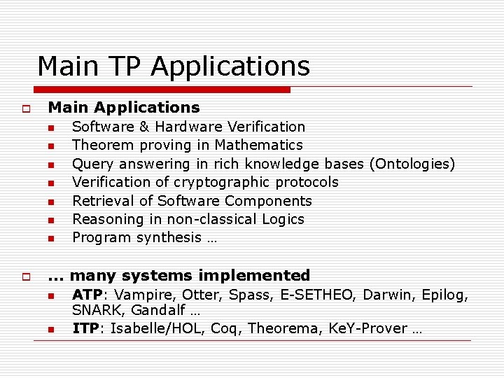 Main TP Applications o Main Applications n n n n o Software & Hardware Main TP Applications o Main Applications n n n n o Software & Hardware
