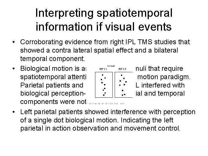 Interpreting spatiotemporal information if visual events • Corroborating evidence from right IPL TMS studies