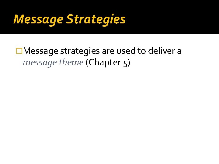 Message Strategies �Message strategies are used to deliver a message theme (Chapter 5) 