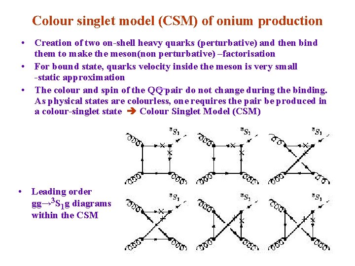 Colour singlet model (CSM) of onium production • Creation of two on-shell heavy quarks