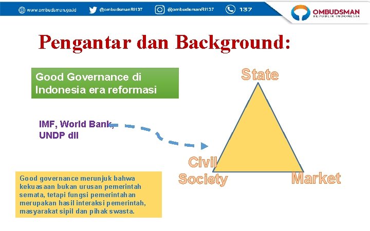 Pengantar dan Background: State Good Governance di Indonesia era reformasi 1998. IMF, World Bank,
