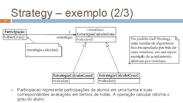 Strategy – exemplo (2/3) 39 Participacao representa participações de alunos em uma turma e