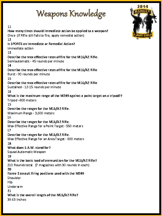 Weapons Knowledge 11 How many times should immediate action be applied to a weapon?