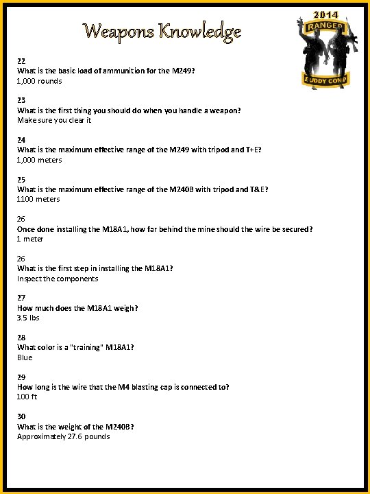Weapons Knowledge 22 What is the basic load of ammunition for the M 249?