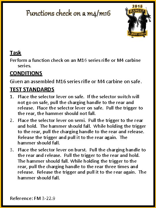 2015 Functions check on a m 4/m 16 Task Perform a function check on