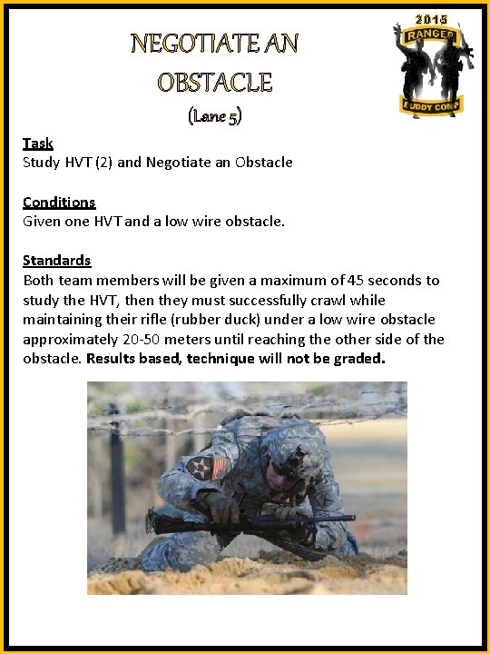 2015 NEGOTIATE AN OBSTACLE (Lane 5) Task Study HVT (2) and Negotiate an Obstacle