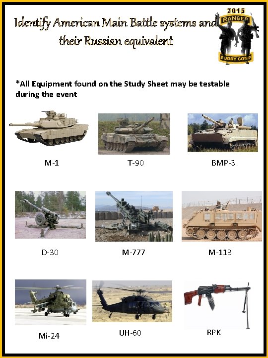 2015 Identify American Main Battle systems and their Russian equivalent *All Equipment found on