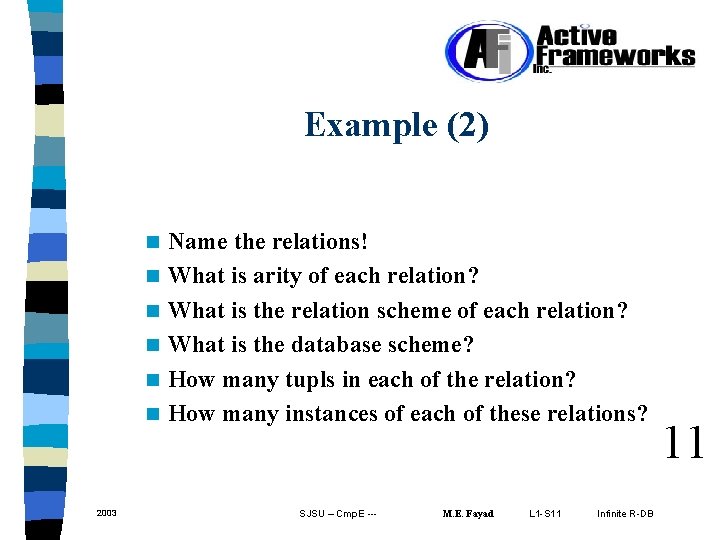 Example (2) n n n 2003 Name the relations! What is arity of each