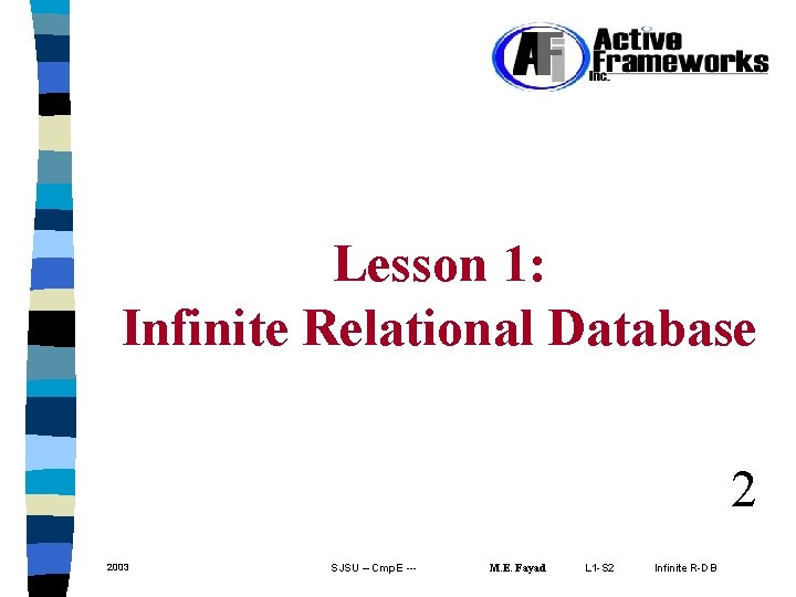 Lesson 1: Infinite Relational Database 2 2003 SJSU – Cmp. E --- M. E.