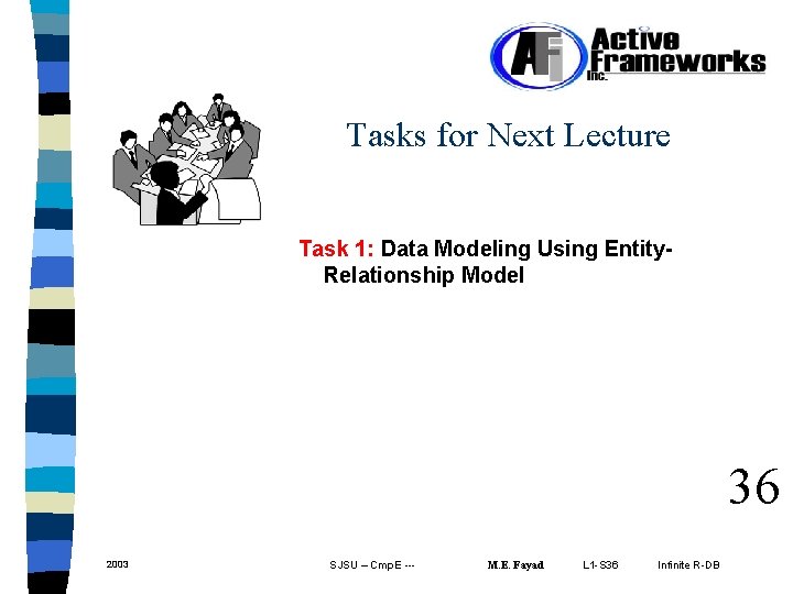 Tasks for Next Lecture Task 1: Data Modeling Using Entity. Relationship Model 36 2003