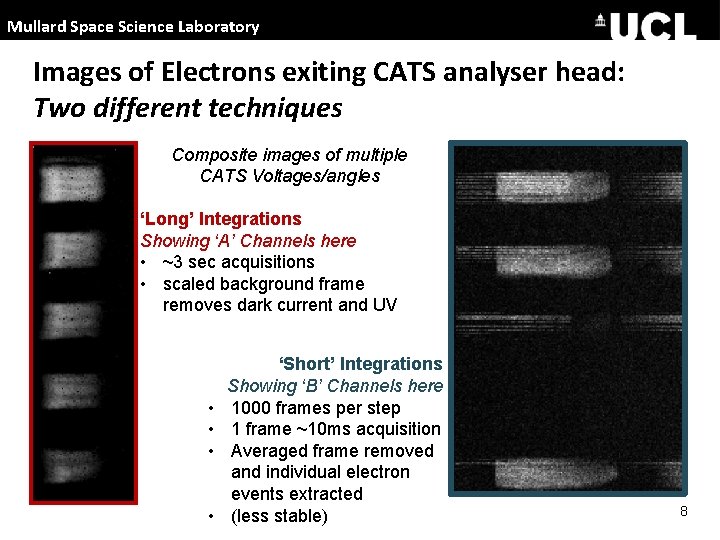 Mullard Space Science Laboratory Images of Electrons exiting CATS analyser head: Two different techniques