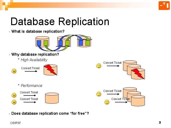 Database Replication - What is database replication? - Why database replication? * High Availability