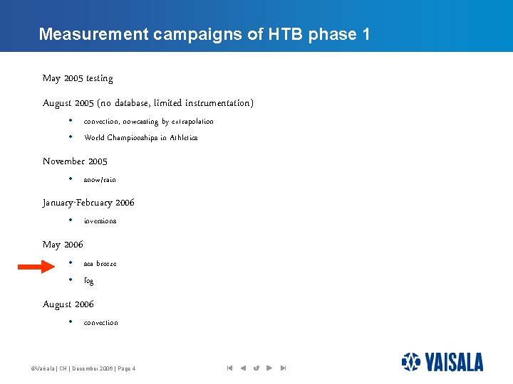 Measurement campaigns of HTB phase 1 May 2005 testing August 2005 (no database, limited