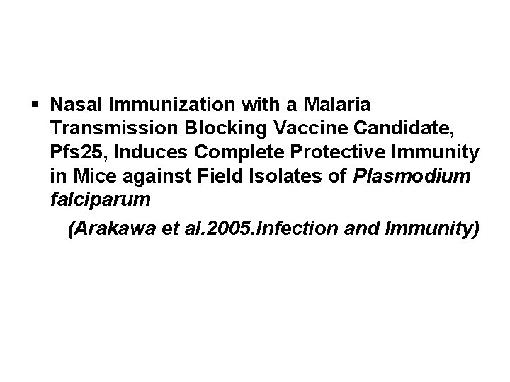 § Nasal Immunization with a Malaria Transmission Blocking Vaccine Candidate, Pfs 25, Induces Complete