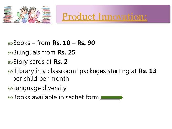 Product Innovation: Books – from Rs. 10 – Rs. 90 Bilinguals from Rs. 25