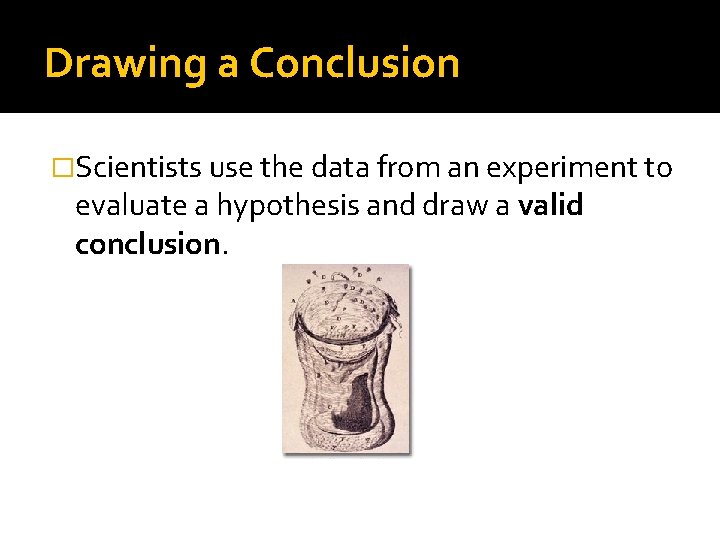 Drawing a Conclusion �Scientists use the data from an experiment to evaluate a hypothesis