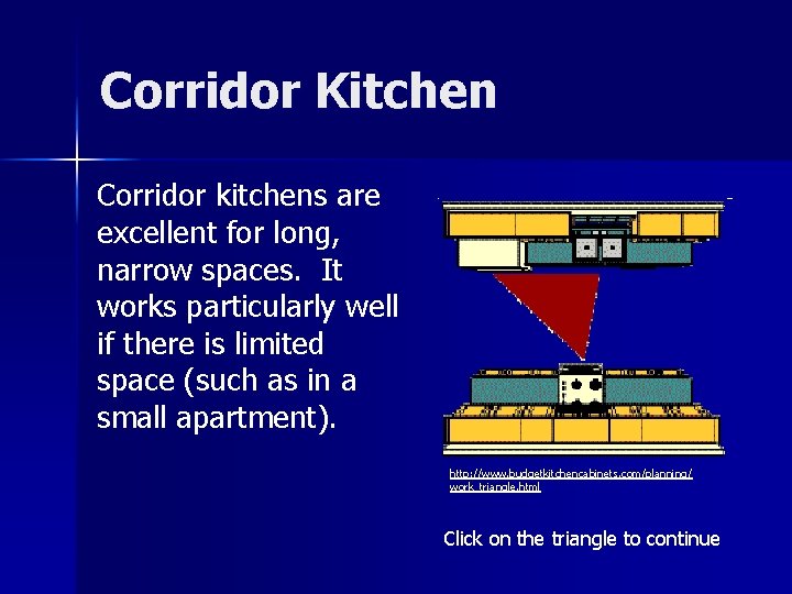 Corridor Kitchen Corridor kitchens are excellent for long, narrow spaces. It works particularly well