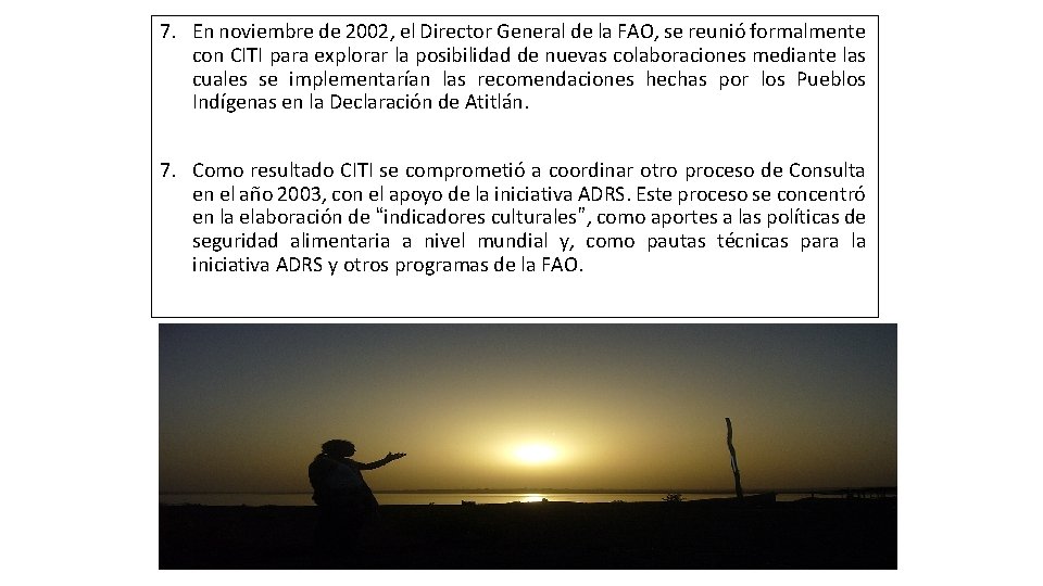 7. En noviembre de 2002, el Director General de la FAO, se reunió formalmente