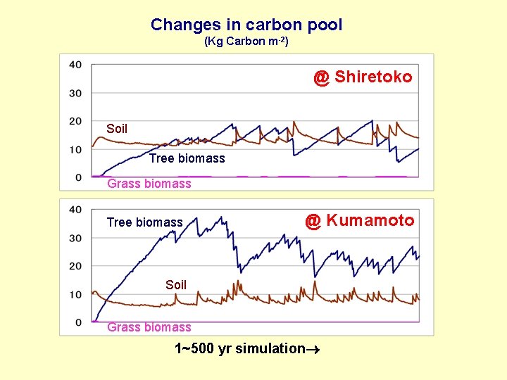 Changes in carbon pool (Kg Carbon m-2) @ Shiretoko Soil Tree biomass Grass biomass