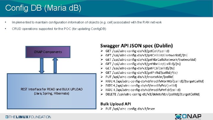 Config DB (Maria d. B) • Implemented to maintain configuration information of objects (e.
