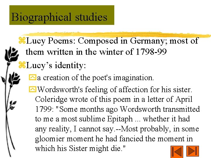 Biographical studies z. Lucy Poems: Composed in Germany; most of them written in the