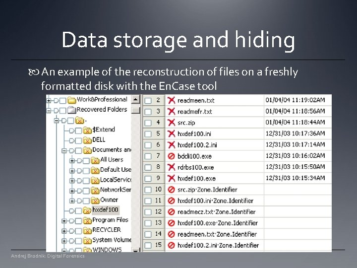 Data storage and hiding An example of the reconstruction of files on a freshly Data storage and hiding An example of the reconstruction of files on a freshly