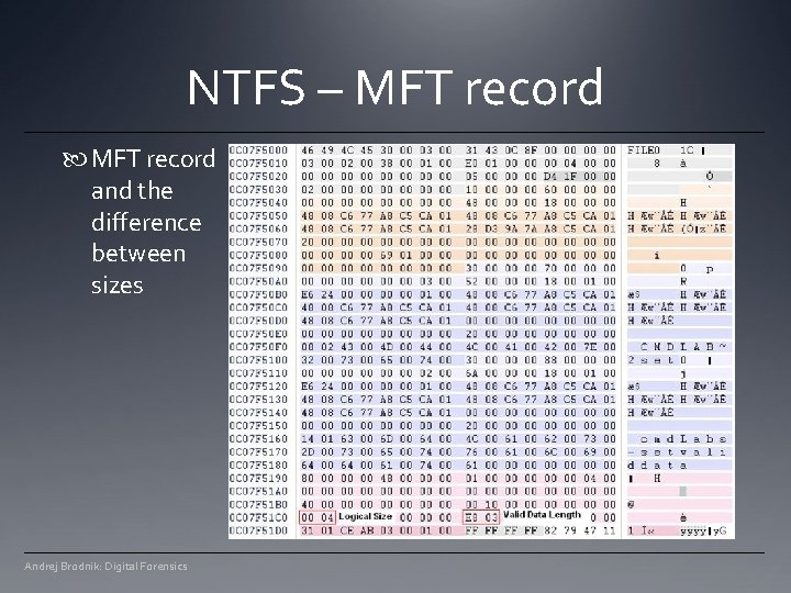 NTFS – MFT record and the difference between sizes Andrej Brodnik: Digital Forensics NTFS – MFT record and the difference between sizes Andrej Brodnik: Digital Forensics