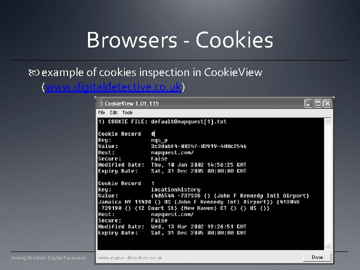 Browsers - Cookies example of cookies inspection in Cookie. View (www. digitaldetective. co. uk) Browsers - Cookies example of cookies inspection in Cookie. View (www. digitaldetective. co. uk)
