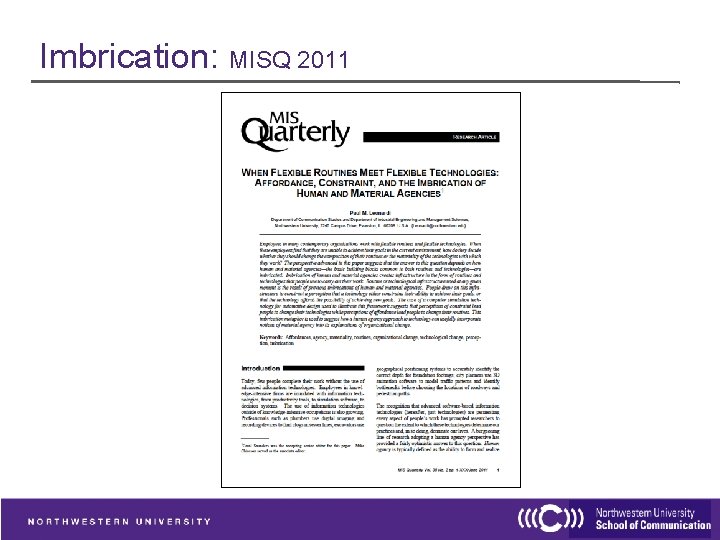 Imbrication: MISQ 2011 