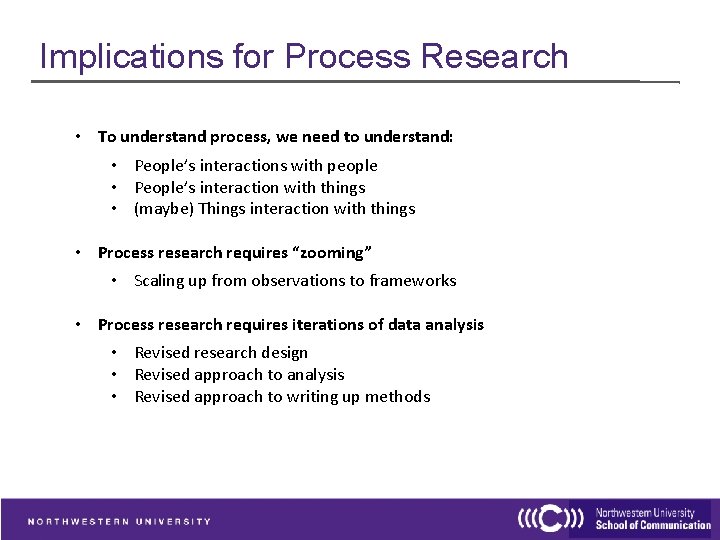 Implications for Process Research • To understand process, we need to understand: • People’s