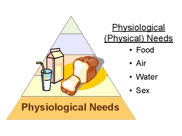 Physiological (Physical) Needs • Food • Air • Water • Sex Physiological Needs 