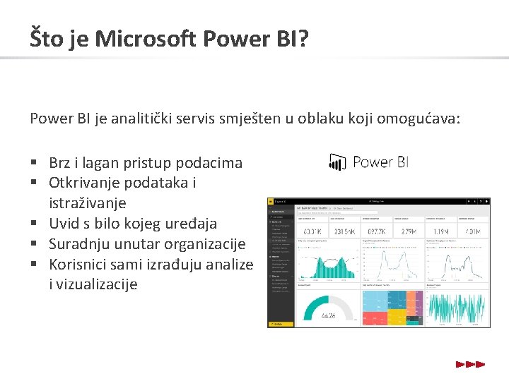 Što je Microsoft Power BI? Power BI je analitički servis smješten u oblaku koji